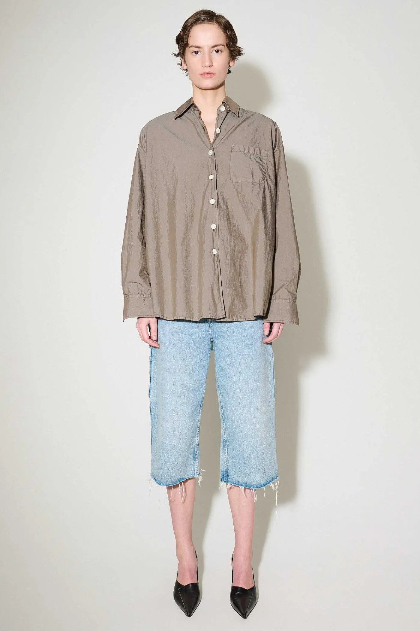 Skjorttyg|Our Legacy Lant Skjorta Stone Khaki Fallskarm Poplin