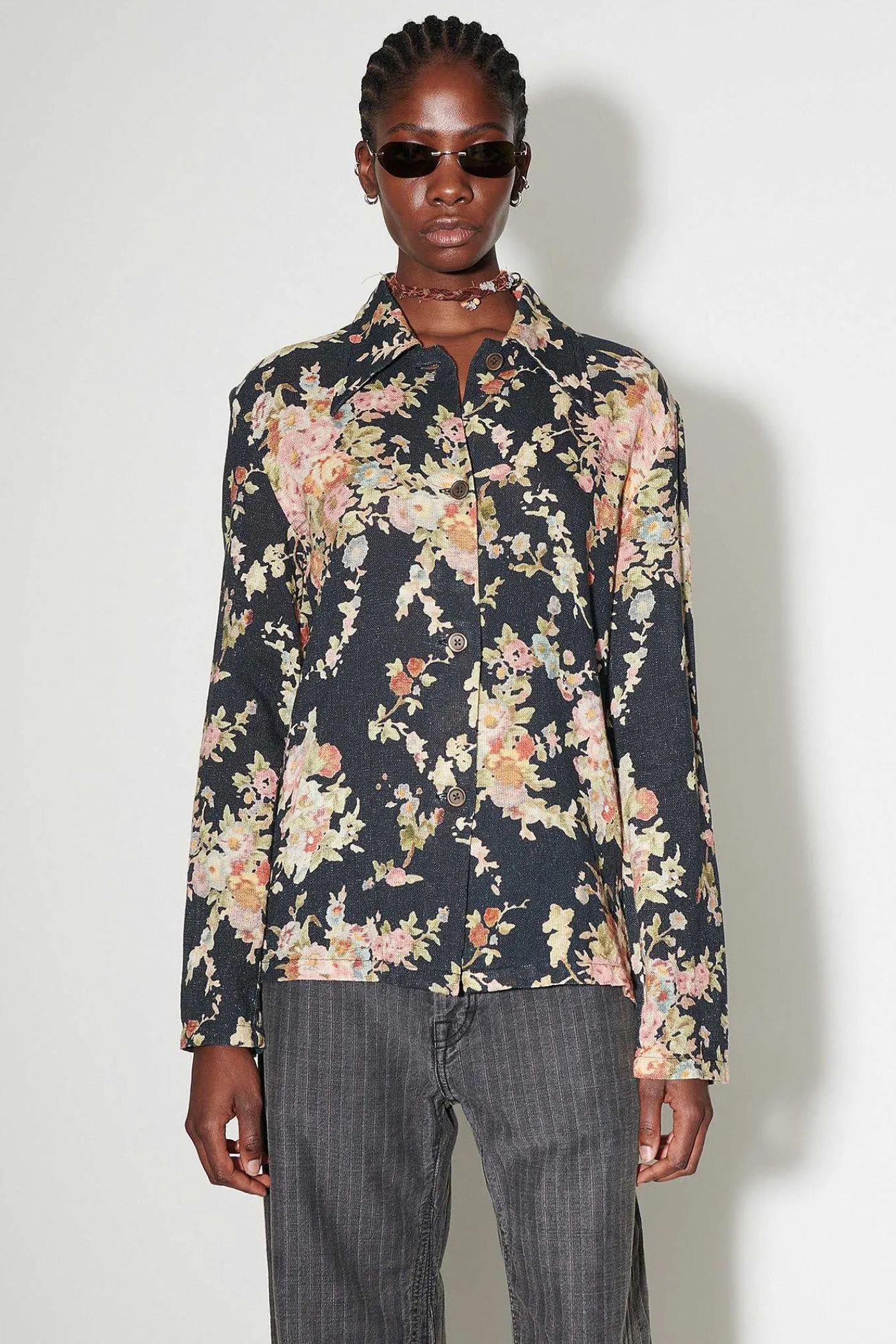 Skjorttyg|Our Legacy Sanctuary Shirt Svart Blommig Gobelangtryck