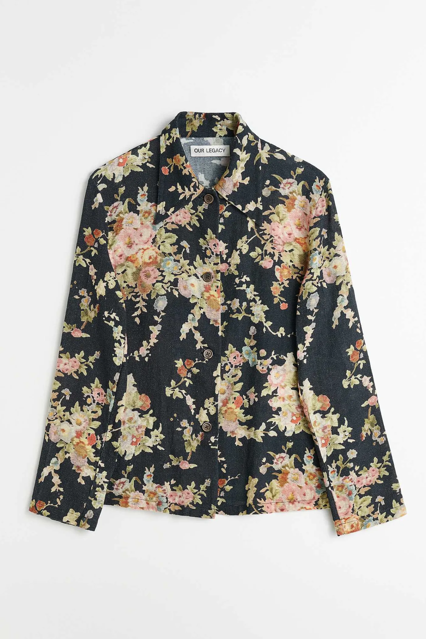 Skjorttyg|Our Legacy Sanctuary Shirt Svart Blommig Gobelangtryck