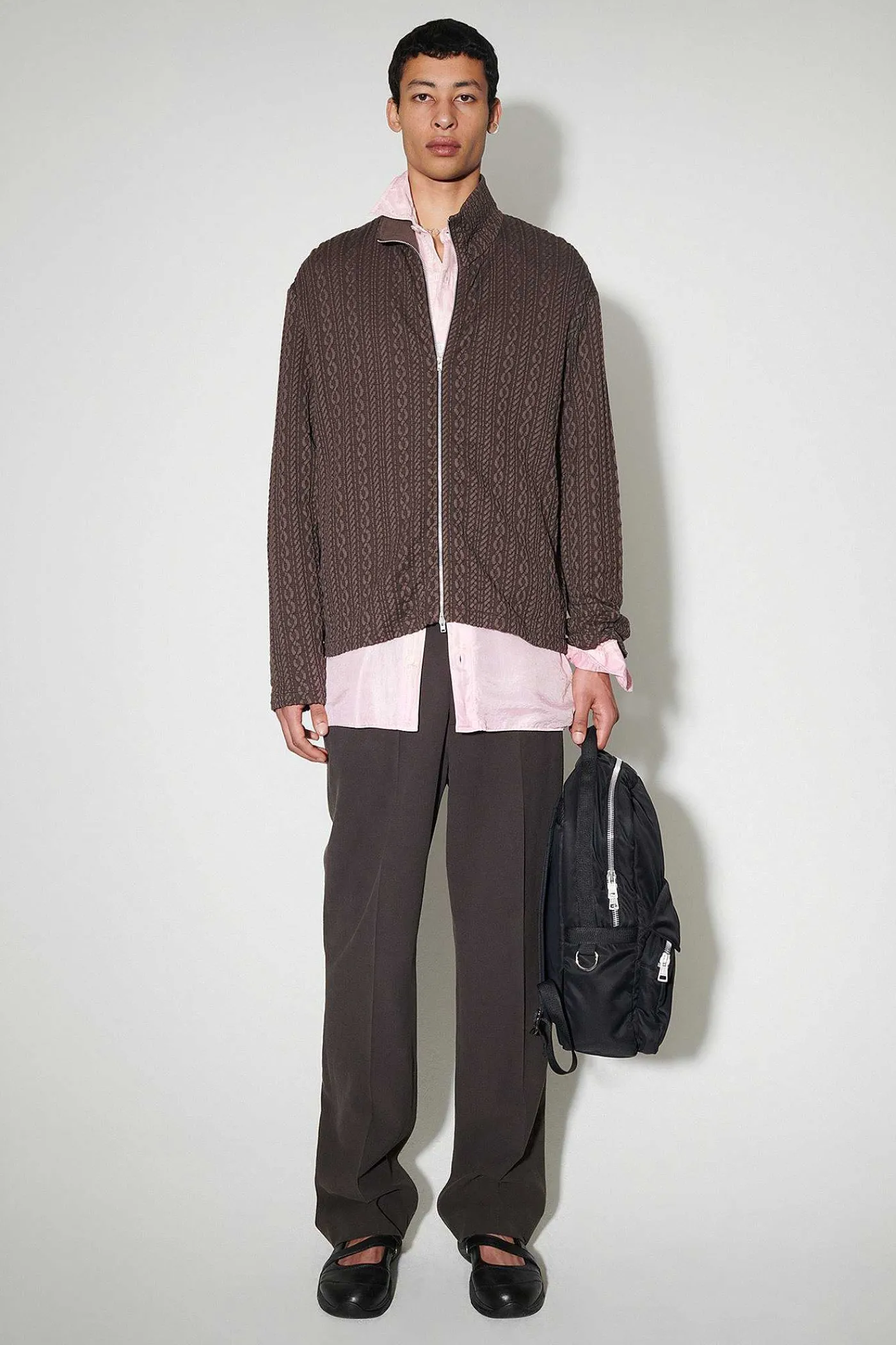 Jersey|Our Legacy Shrunken Fullzip Polo Indulgent Choco Cable Jacquard