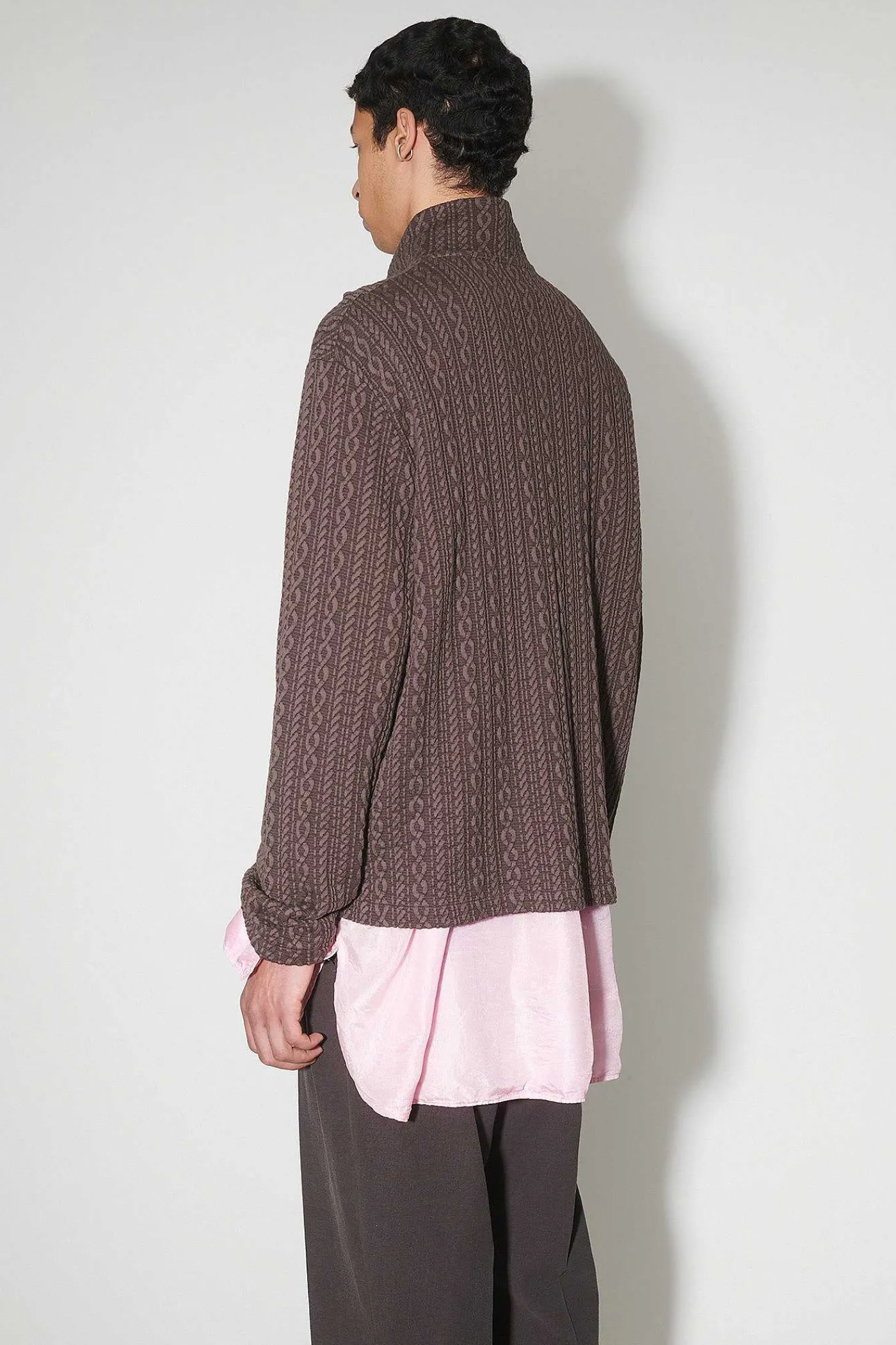 Jersey|Our Legacy Shrunken Fullzip Polo Indulgent Choco Cable Jacquard