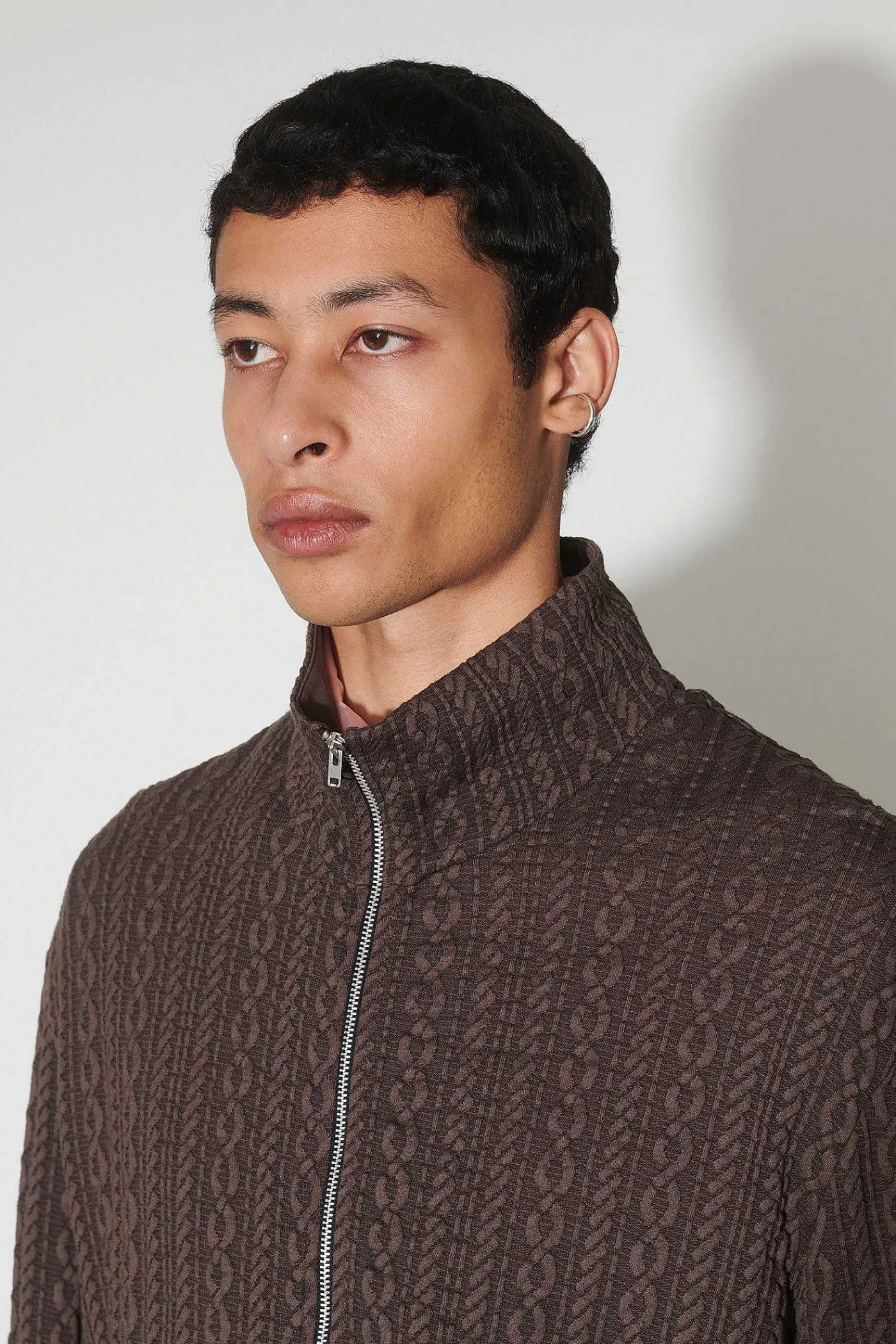 Jersey|Our Legacy Shrunken Fullzip Polo Indulgent Choco Cable Jacquard
