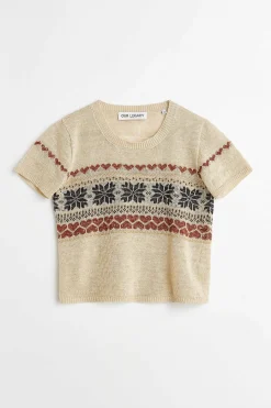 Stickat|Our Legacy Stickad Beskuren T-Shirt Snow Fairisle Hampa